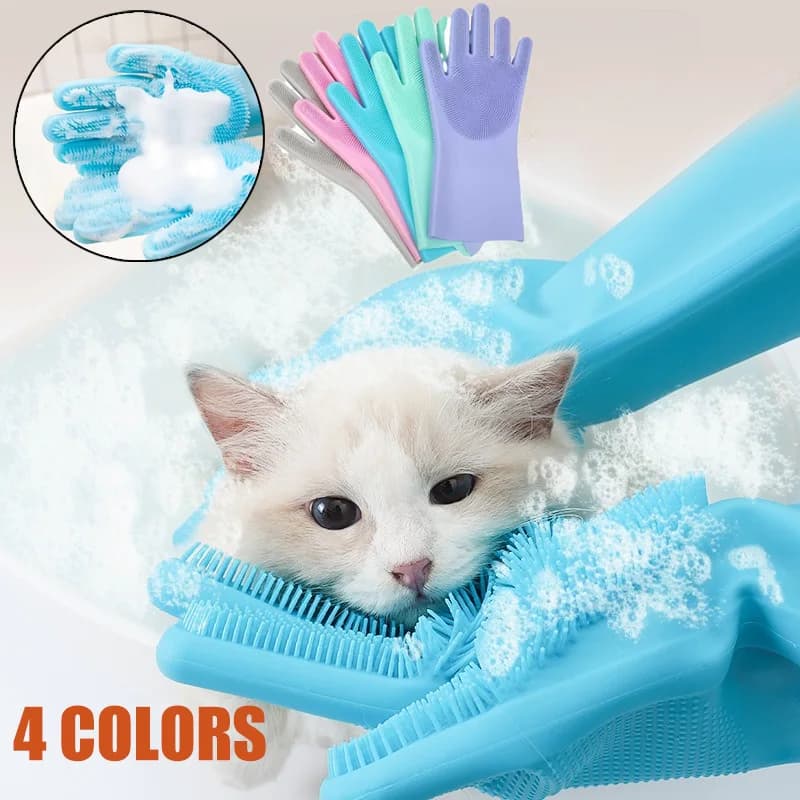 Guanti per toelettatura animali domestici Shampoo da bagno Scrubber Guanto magico Guanto per depilazione in silicone morbido Guanti per cani e gatti