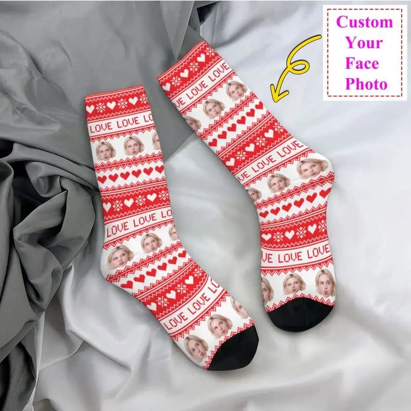 Calzini natalizi personalizzati con foto di volto personalizzato Calzini caldi da uomo e da donna