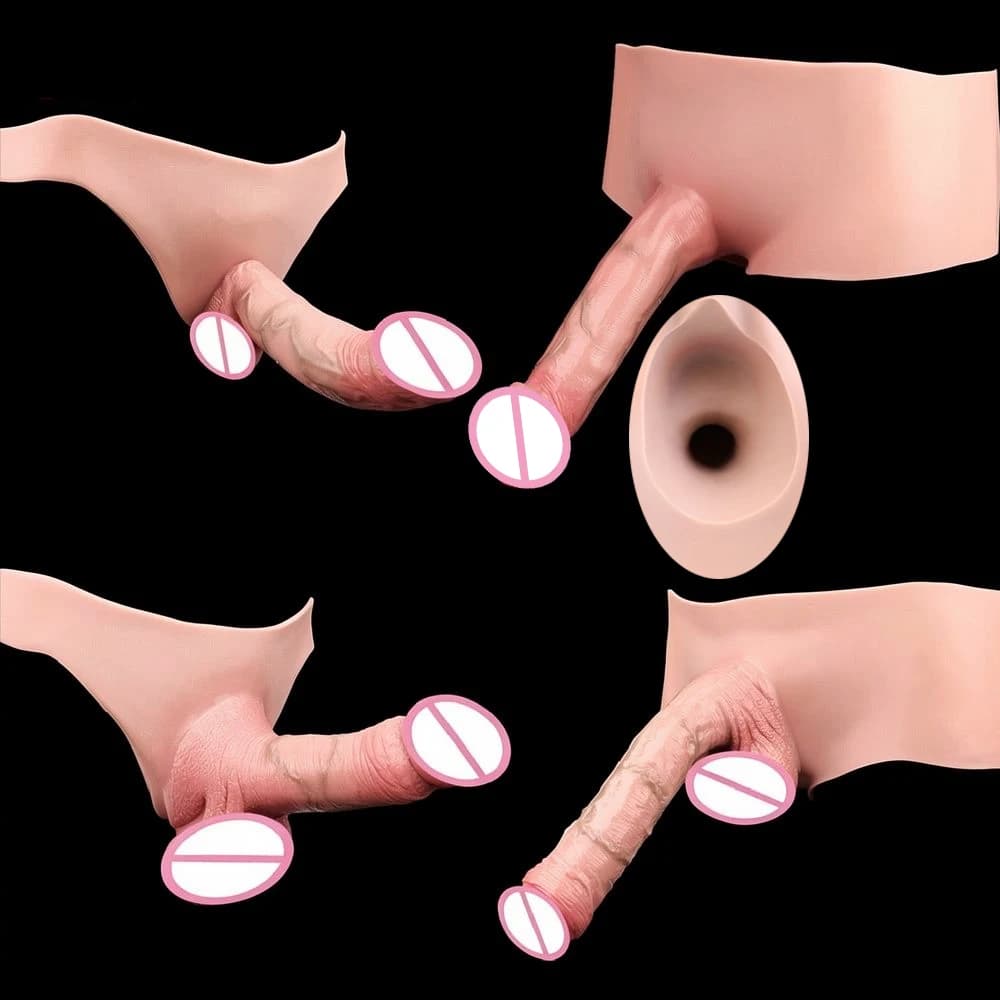 FAAK Realistic Hollow Dildo Penis Sleeve Clear Vessel Briefs with Silicone Painties Underwear Sex Toys For Men Cock Enlargement