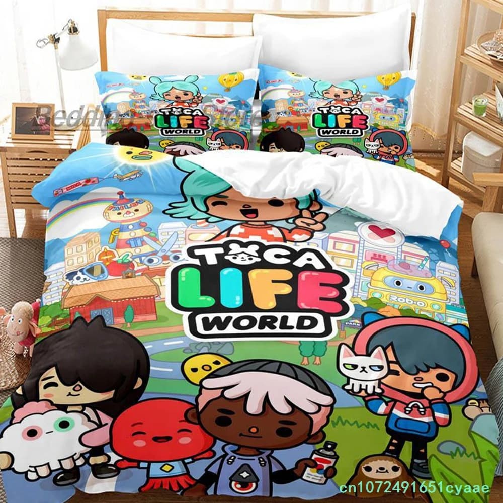 Toca Life Bedding Set Single Twin Full Queen King Size Bed Set Aldult Kid Bedroom Duvetcover Sets 3D Print Kawaii Anime 2022