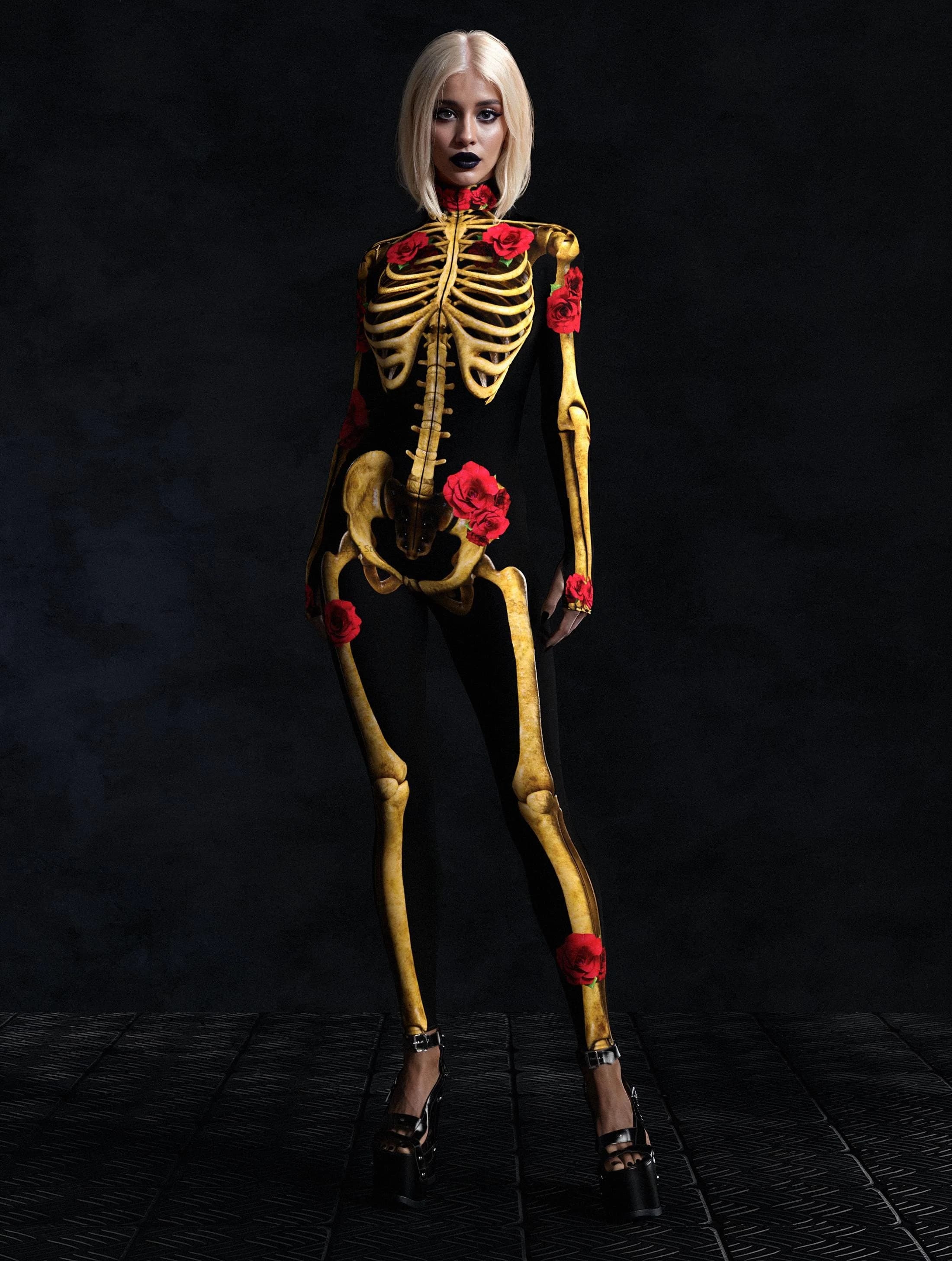 Tuta cosplay con teschio colorato stampato in 3D da donna Tuta Zentai Cyberpunk Tute per spettacoli aerei per feste di carnevale di Halloween