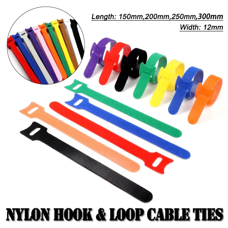 Fascette stringicavo in nylon a T riutilizzabili e regolabili 150 200 250 300mm, cinghie di fissaggio rapide per gestione cavi, organizer con gancio e anello per fili
