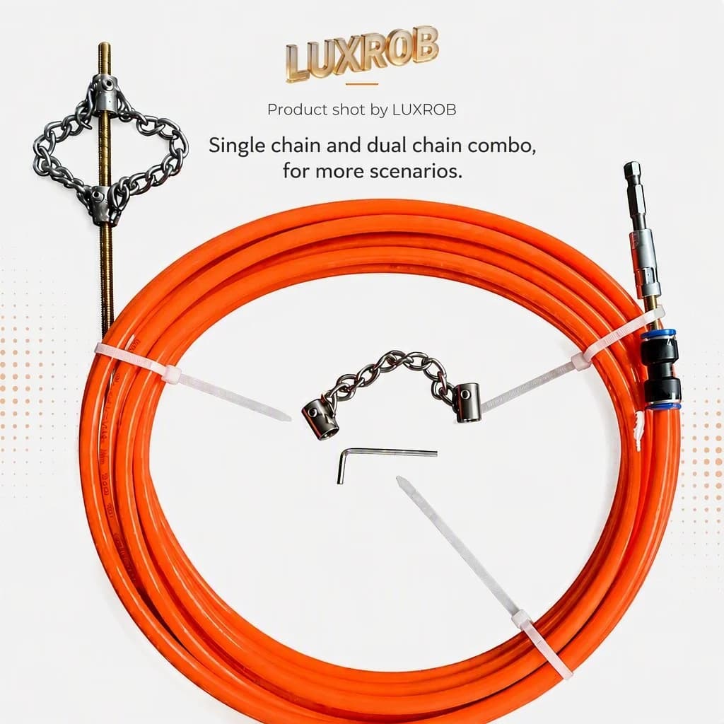 Household Must‑have Drain Cleaner Auger 5MM Flexible Shaft 8MM PE Tube Pipe Dredging Tool Single Dual Chain For Electric Drill