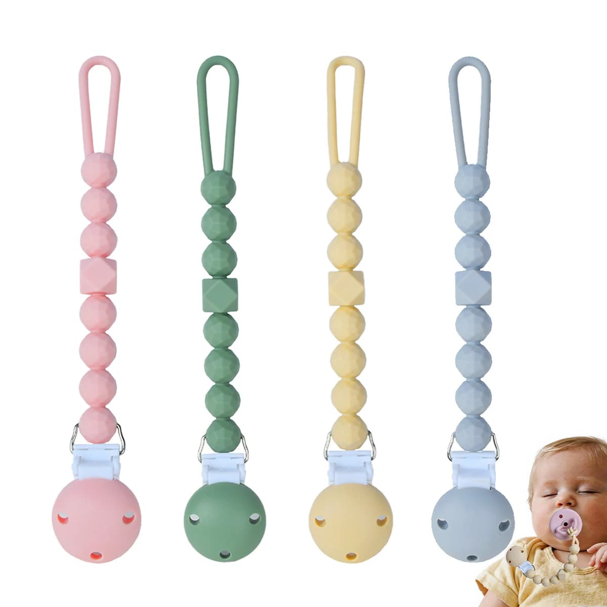 Catenella Anti-Caduta per Ciuccio in Silicone per Neonati, Clip per Ciuccio in Silicone Alimentare, Catenella Anti-Smarrimento, un Must-Have per i Neonati in Uscita