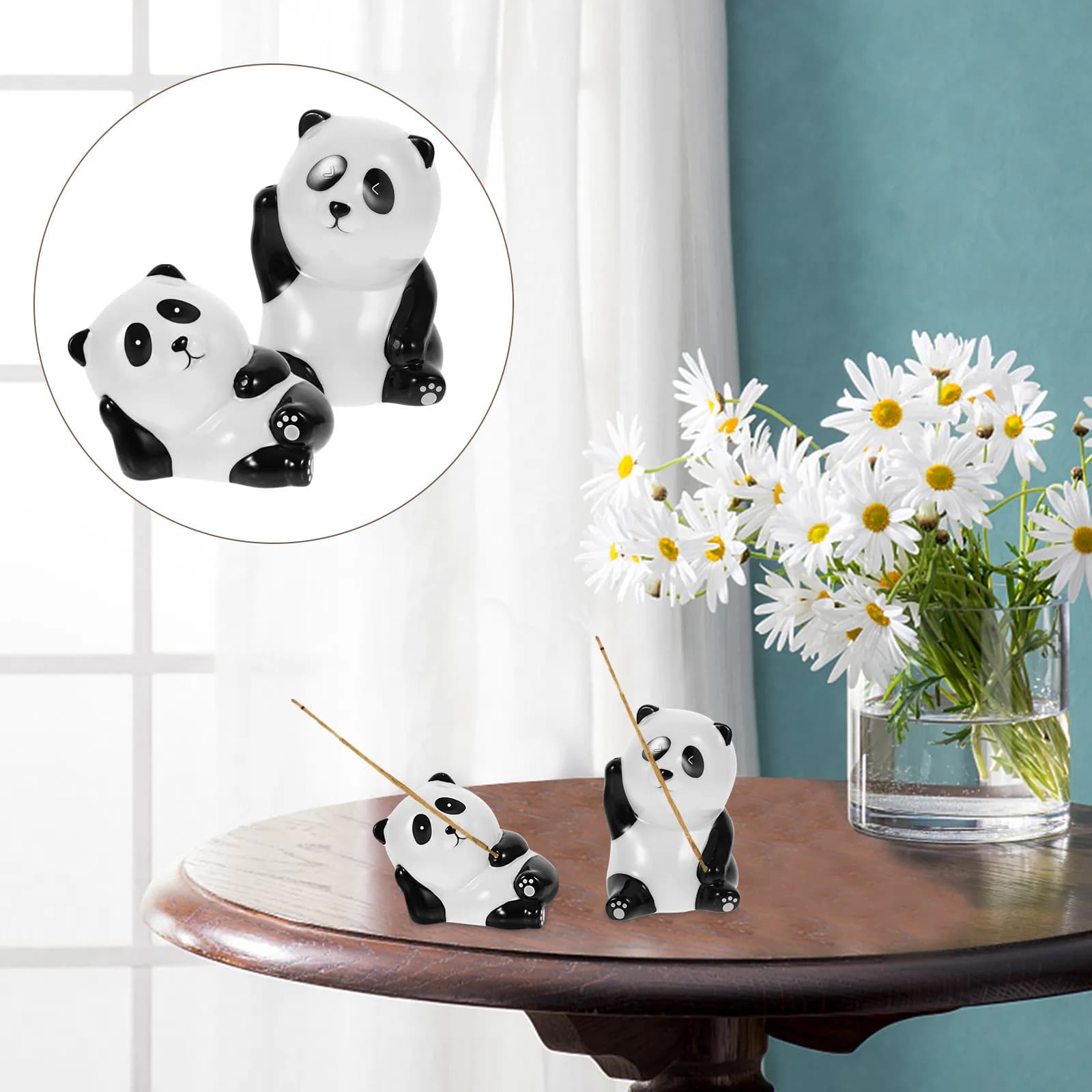 2 Pezzi Porta Incenso in Ceramica a Forma di Panda Cartone Animato, per Casa, Ufficio, Sala Yoga, Spazio Meditazione, Decorazione Scrivania