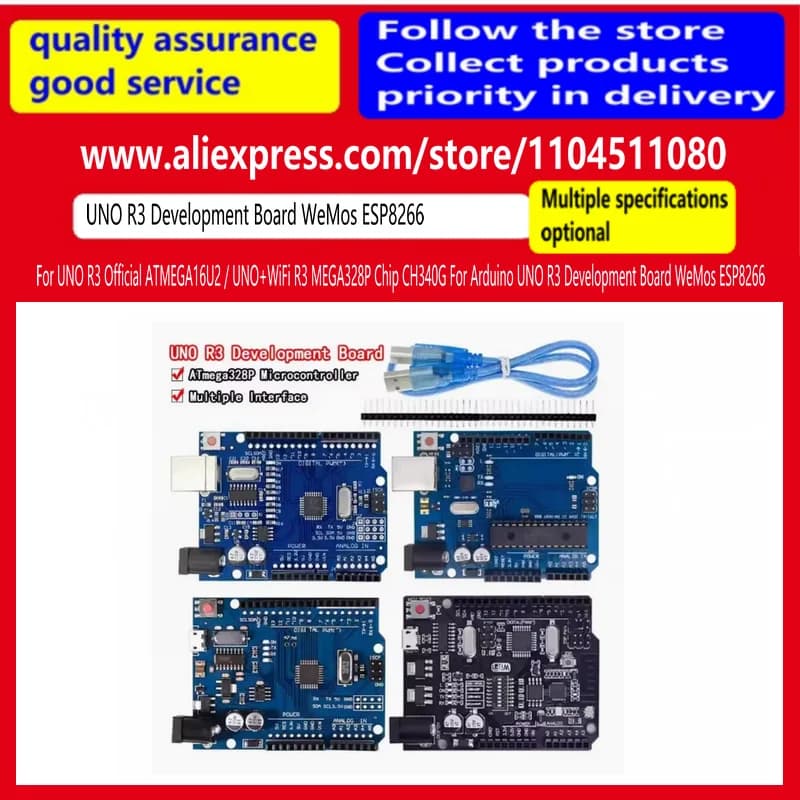 ATMEGA16U2 / UNO + WiFi R3 MEGA328P Chip CH340G per scheda di sviluppo Arduino UNO R3 WeMos ESP8266