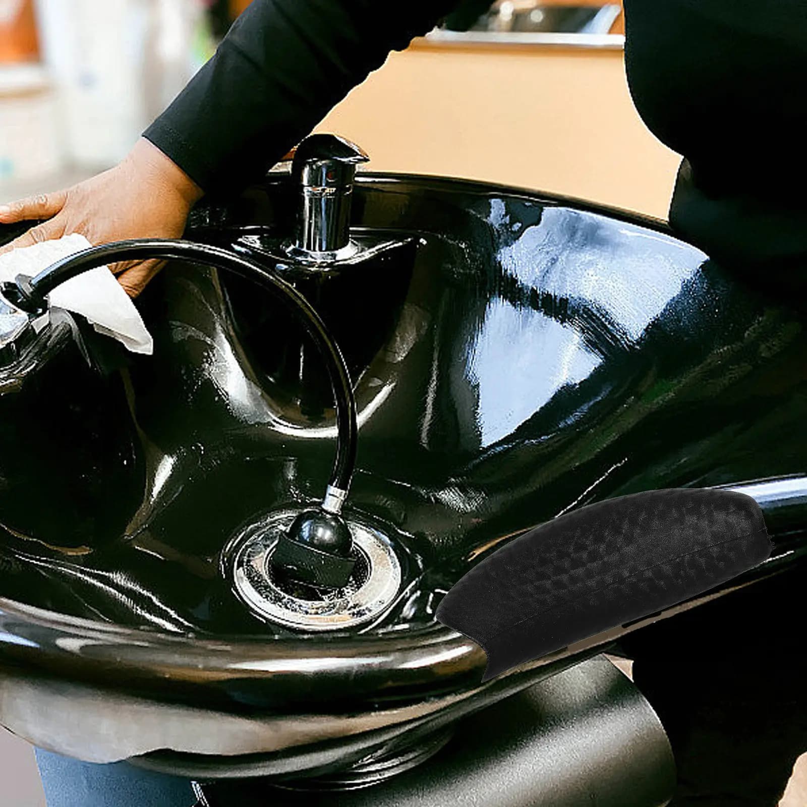 2 Pezzi Cuscino Ergonomico a Mezzaluna per Poggiatesta Lavatesta, Delicato sulla Pelle, Impermeabile, Nero, per Salone e Spa