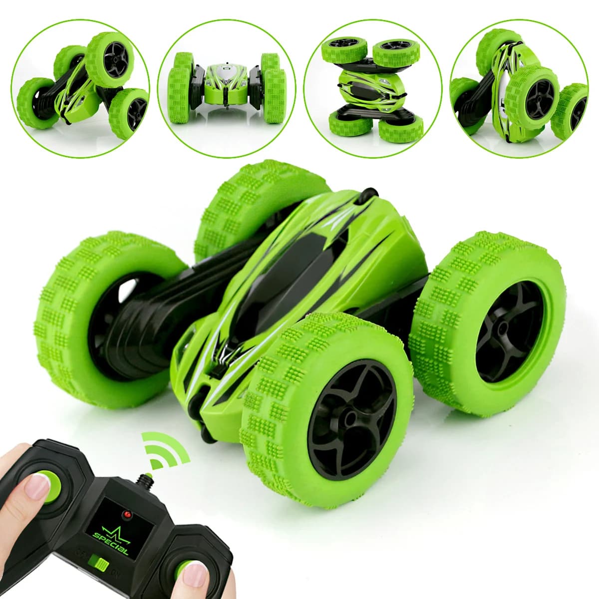 QUN FENG Auto Telecomandata per Bambini dai 6 Anni in Su, Auto RC Giocattolo Acrobatico 4WD a Doppia Faccia 360° ° Telecomando Rotante con Faro Integrato