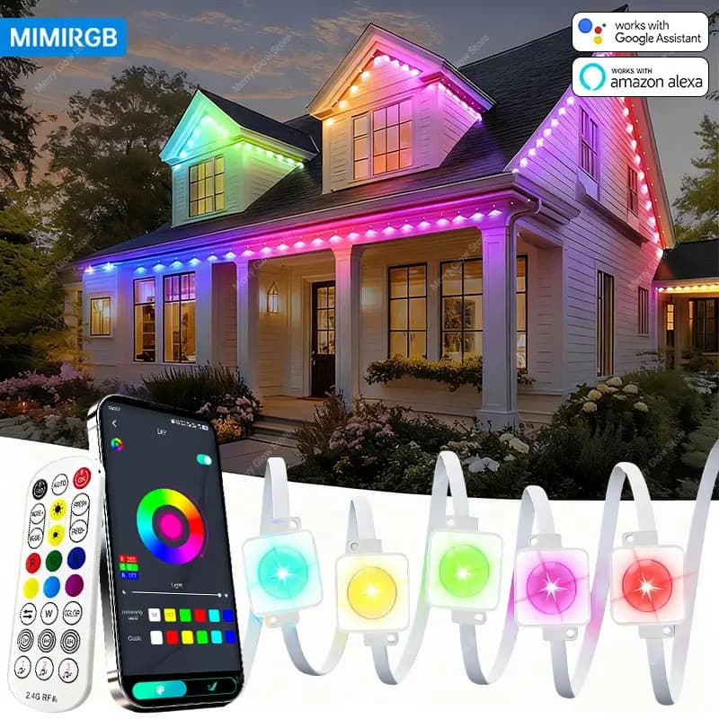 200FT permanent RGBIC gronday light with remote control for app control Fa-da-te scene mode High quality outdoor garden Christmas decoration