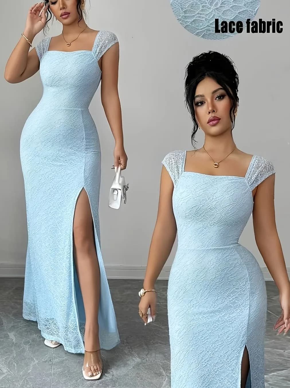 Abito Estivo in Maglia con Texture in Pizzo, Monospalla, Lungo, Senza Maniche, con Spacco Alto, Stile Francese, Morbido e Confortevole, in Poliestere