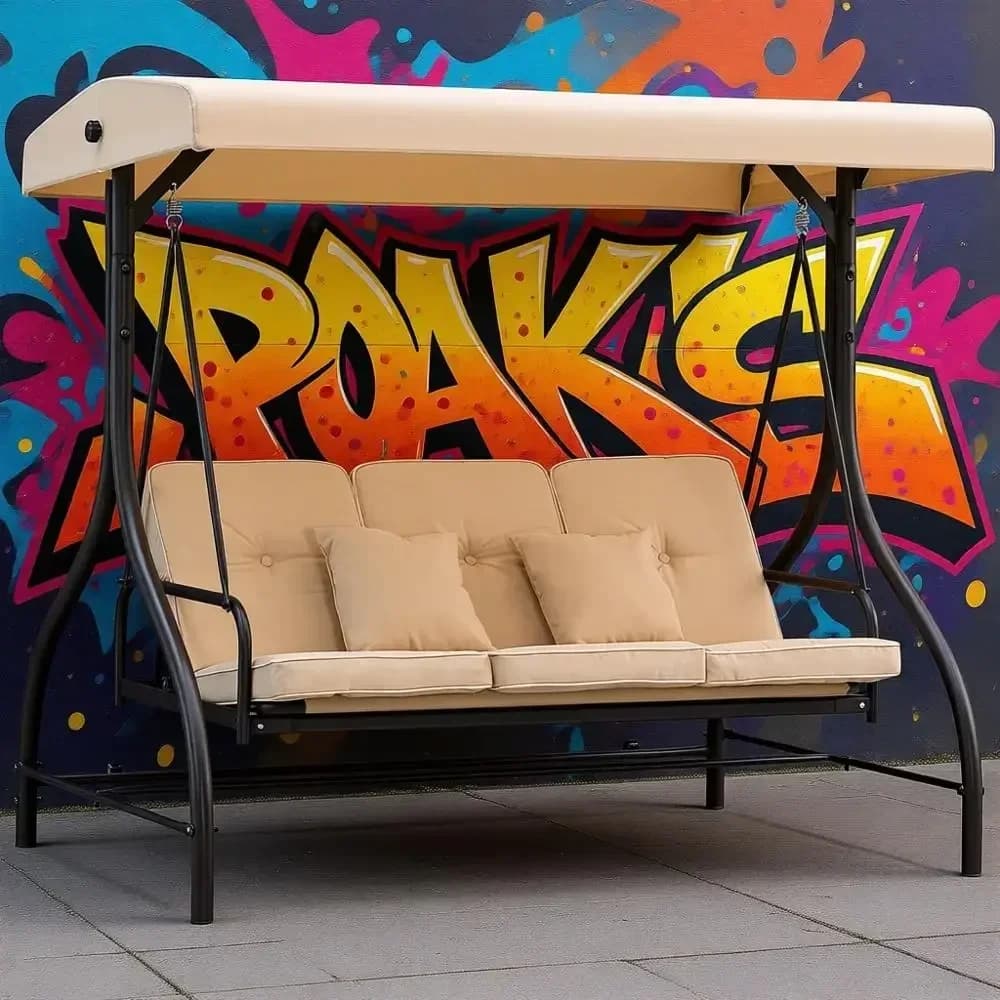 3 Posts, 2-in-1 Dondolo chair for Veranda with Removable cushions, Adjustable and with Bearings or B
