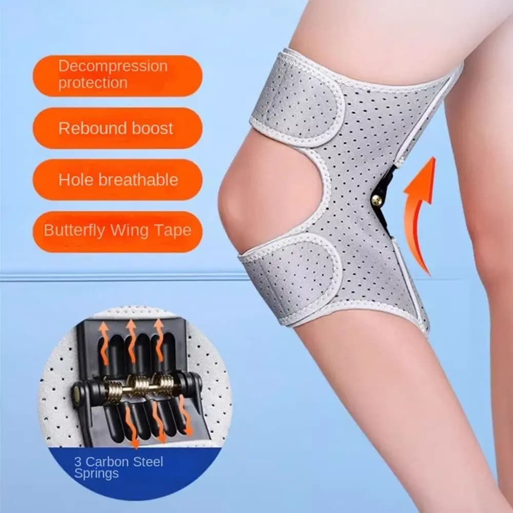 Supporto per Ginocchio con Stabilizzatore e Molla, Traspirante, Regolabile, con Fascia di Sostegno per Rotula
