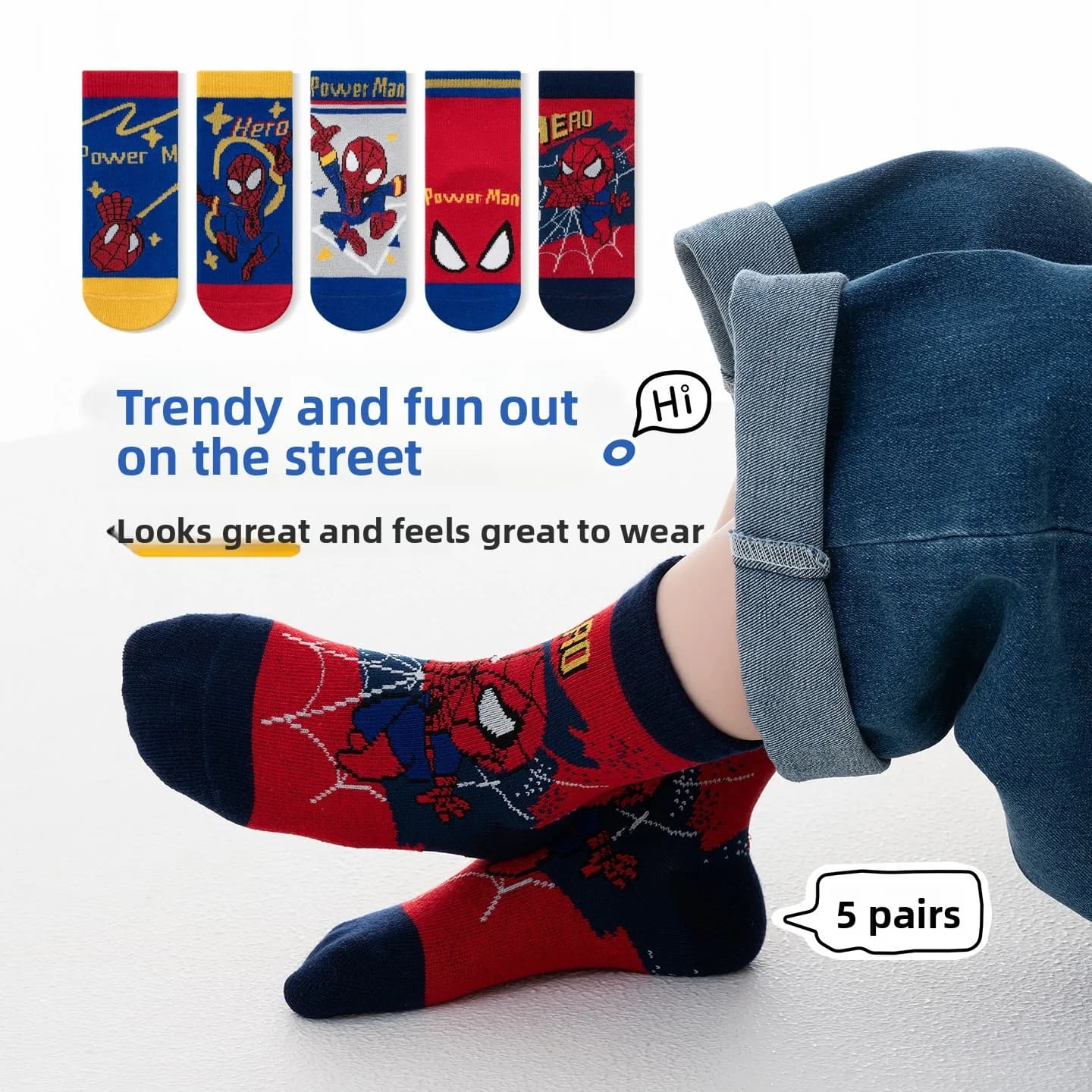 5 paia di calzini da bambino con Spider-Man, calzini da bambino con supereroi, calzini morbidi in cotone per uso quotidiano
