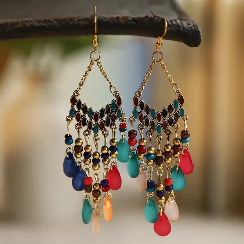 Bohemian Water Drop Tassel Earrings For Women Colorful Beads Dangle Ethnic Style Earring Female Fashion Jewelry