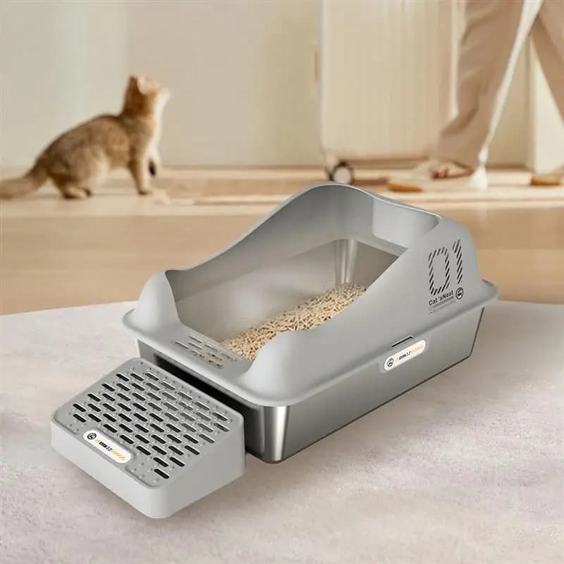 Lettiera per gatti Dispositivo intelligente per la pulizia della toilette per gatti a prova di spruzzi rialzato Lavabo da bagno aperto per animali domestici