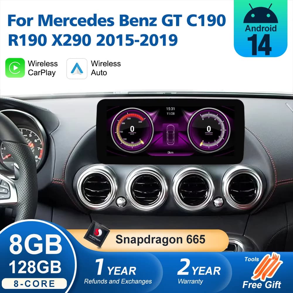 Nunoo Android 14 Wireless Auto CarPlay Per Mercedes Benz GT C190 R190 X290 2015-2019 Auto Multimedia di Navigazione GPS 4G WiFi