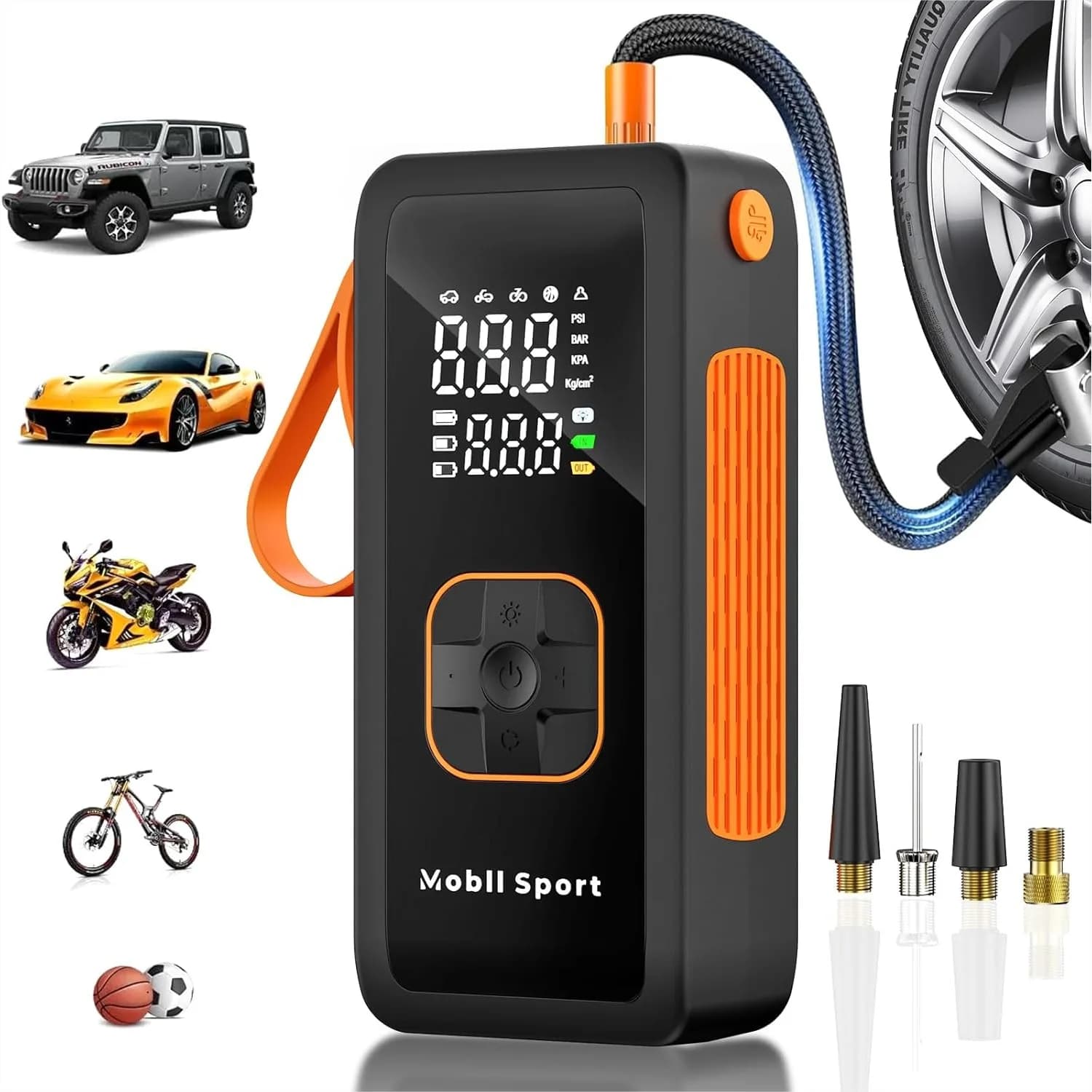 Compressore d'aria portatile per gonfiaggio pneumatici con manometro digitale, spegnimento automatico a 180 PSI, luce LED per auto, moto, bicicletta - Veloce