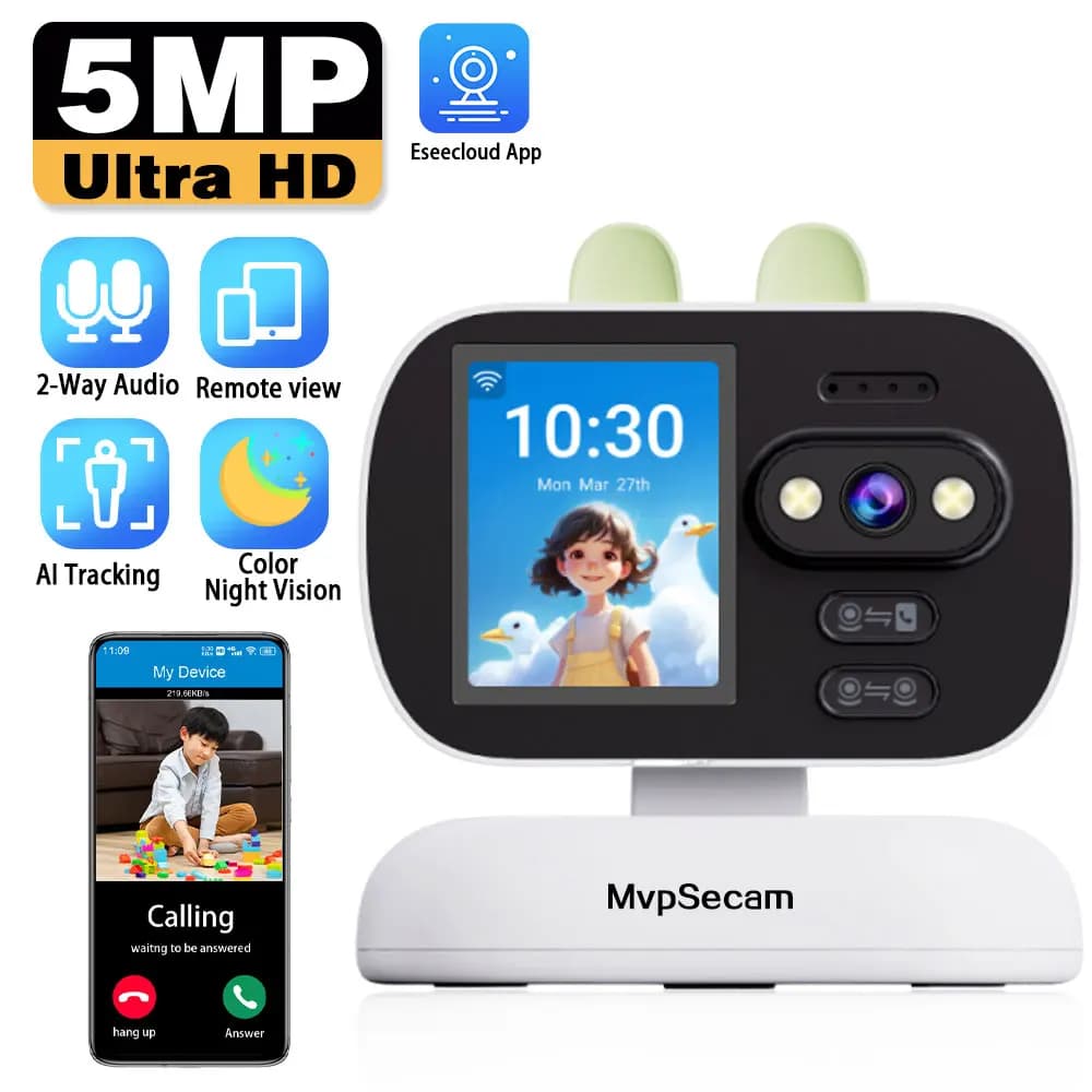 Telecamera di sicurezza PTZ Wifi da 5 MP Visione notturna a colori Baby Monitor Videochiamata con un solo tocco Telecamera IP Telecamera di sorveglianza intelligente per interni