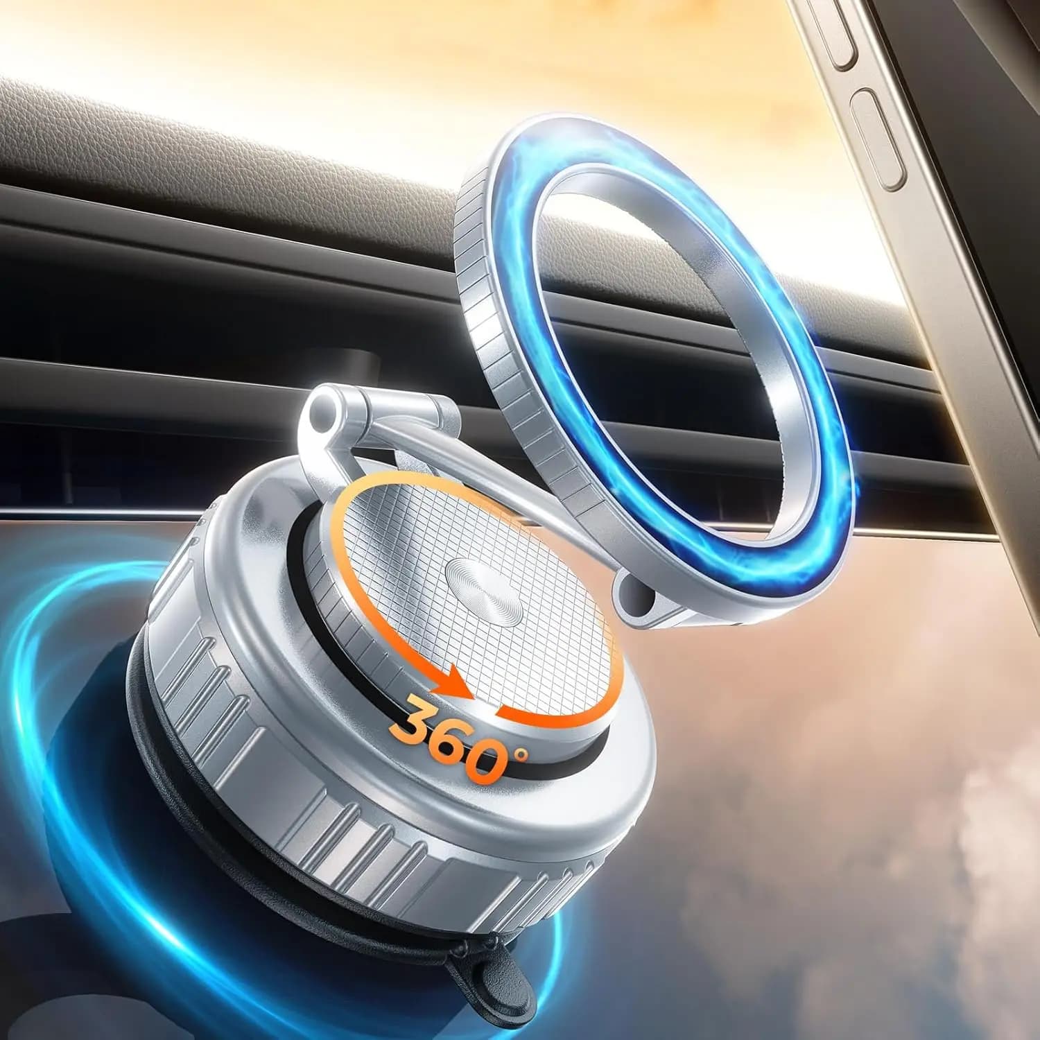 Supporto Magnetico per Telefono da Auto 2026 Aggiornato, con Ventosa Ultra-Resistente per iPhone 17-12, Argento