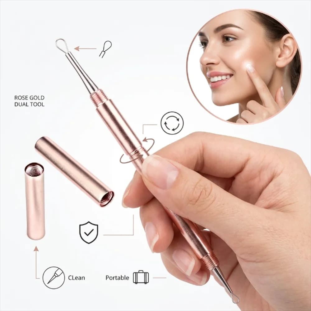Portable Dual Heads Acne Removal Needle Ultra Sharp Needle Punched Squeezing Blackhead Ring Facial Skin Cleaner Tool