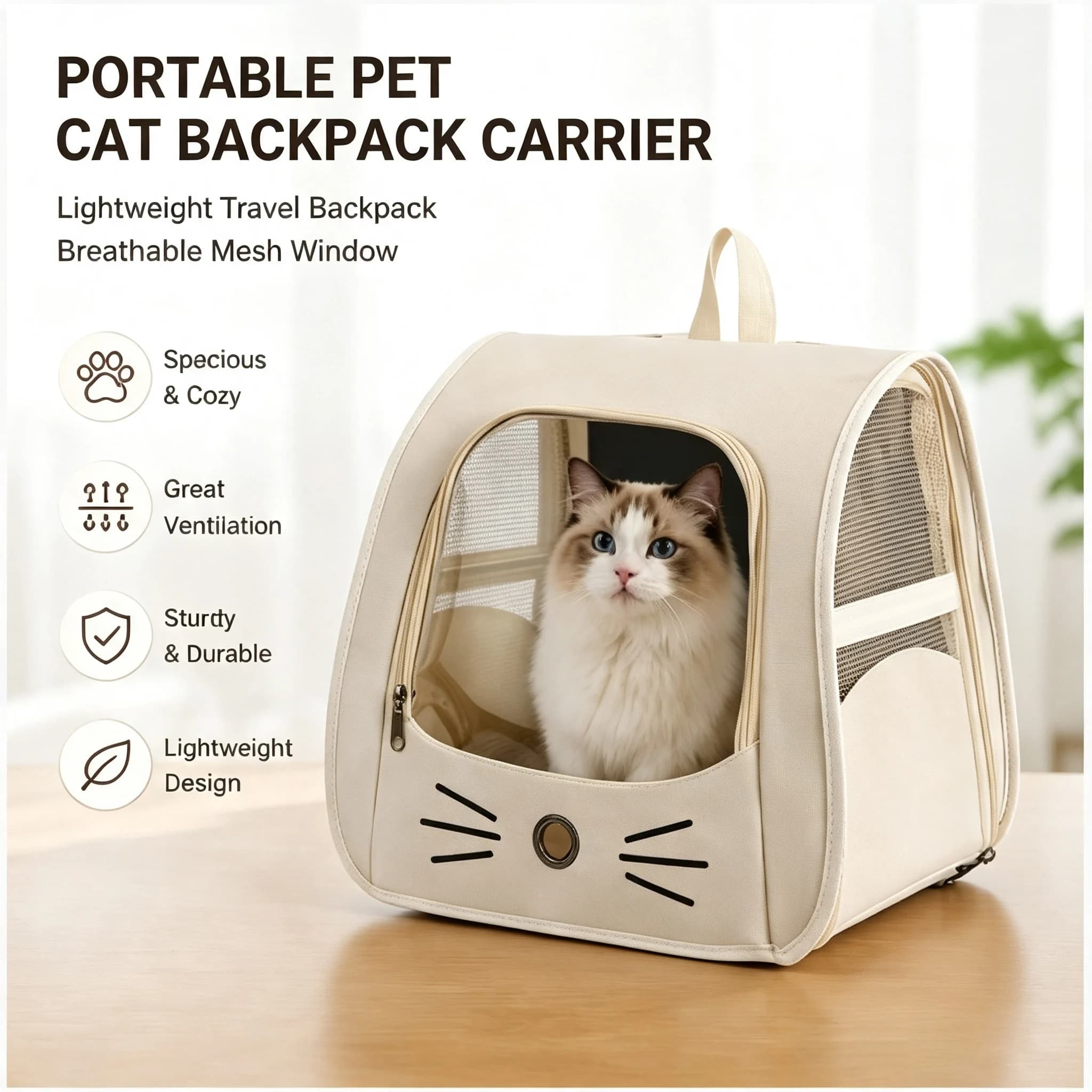 Portable Pet Cat Backpack Carrier Bag Lightweight Travel Backpack Breathable Mesh Window for Cats Daily Trips Outdoor Adventures