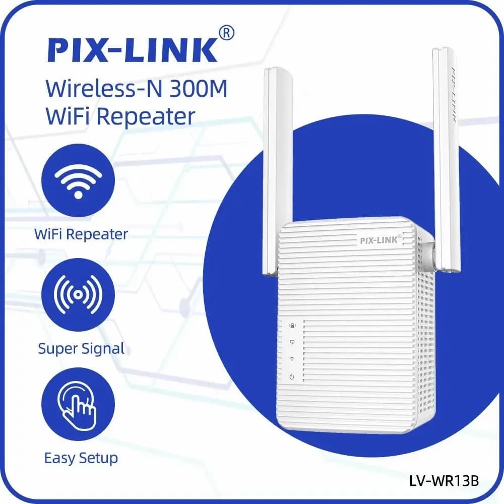 PIX-LINK WR13B N300 Ripetitore WiFi 300Mbps 2.4GHz Router/Ripetitore/AP 2 Antenne Esterne Penetrazione Pareti Configurazione Facile WPS