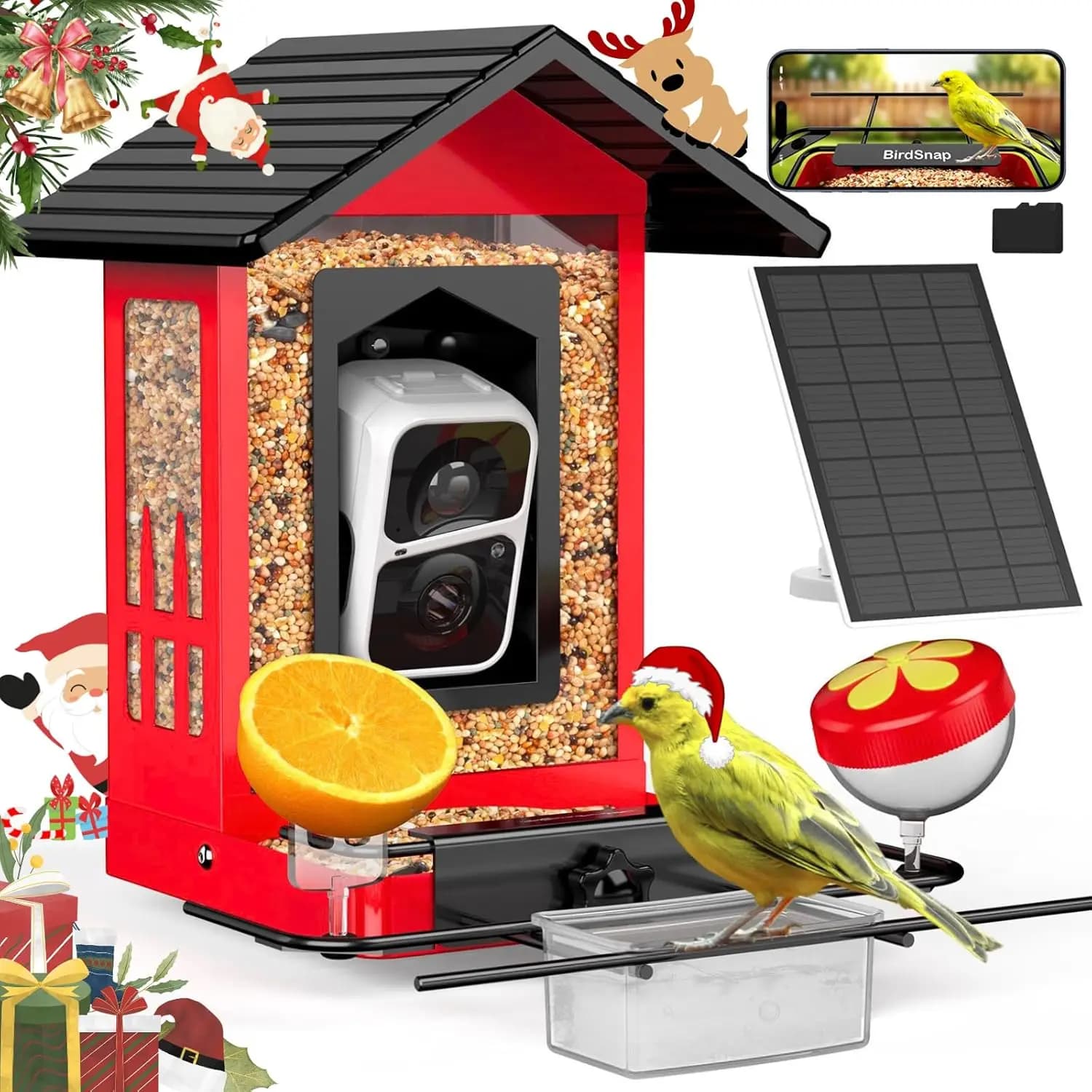 Mangiatoia per uccelli intelligente con fotocamera, pannello solare e riconoscimento AI, visualizzazione live HD 2K, regalo ideale per gli amanti degli uccelli