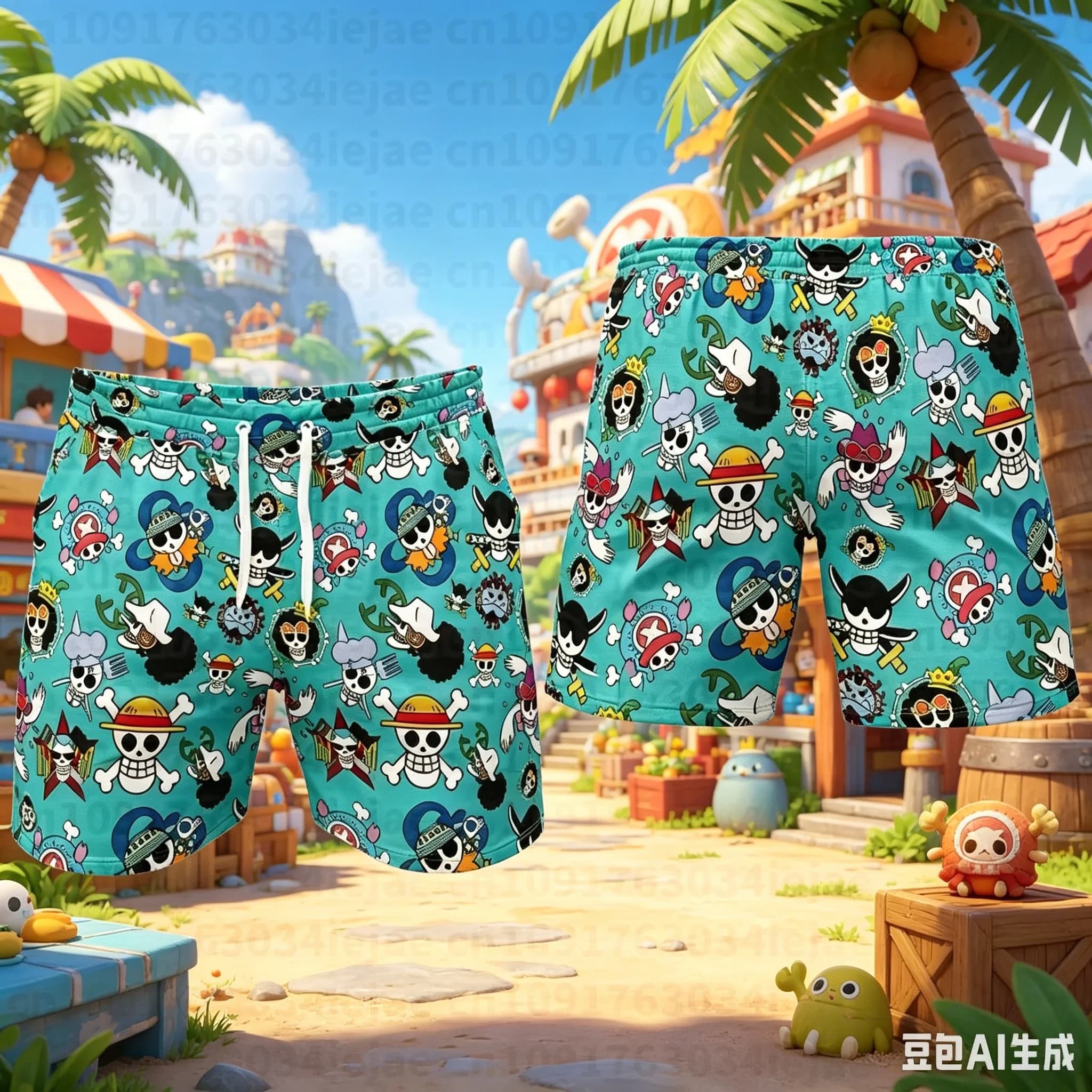 Strawhats Jolly Rogers One Piece Anime Adult Kids Athleisure Shorts Summer Quick-dry Soft Comfy Lightweight Swim Shorts