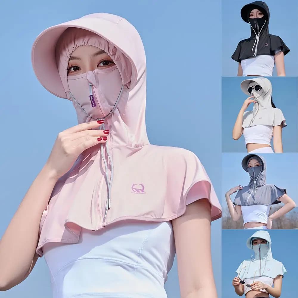 Anti-UV Protective Clothing with Hood and Mask, Breathable Sun Chair in Ice Silk, Protective Cover Versatile