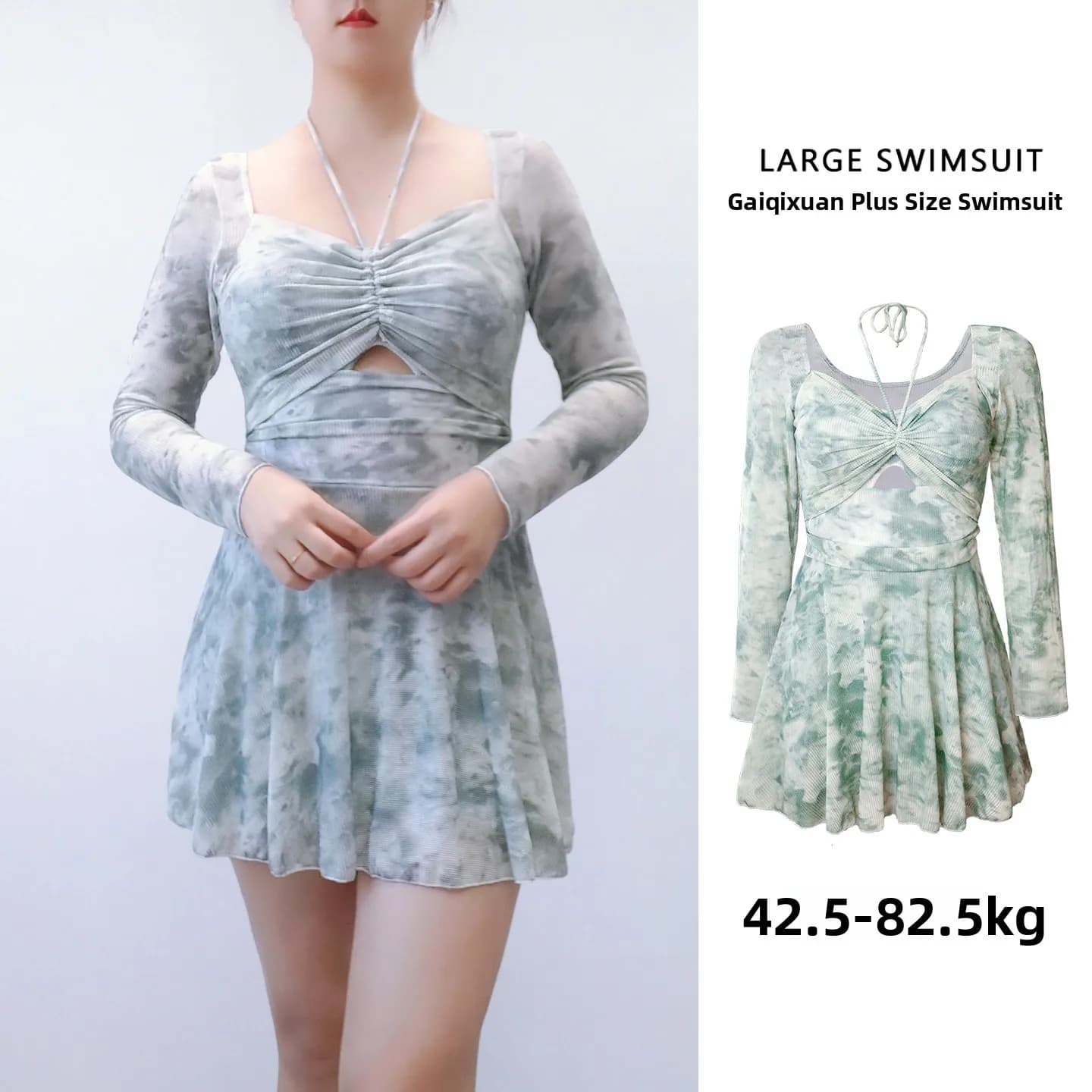New Sle Tie Dye Long Sve Swimsuit Women Slimming Waist Design plus Size for Heavy Women up to 200 Pou