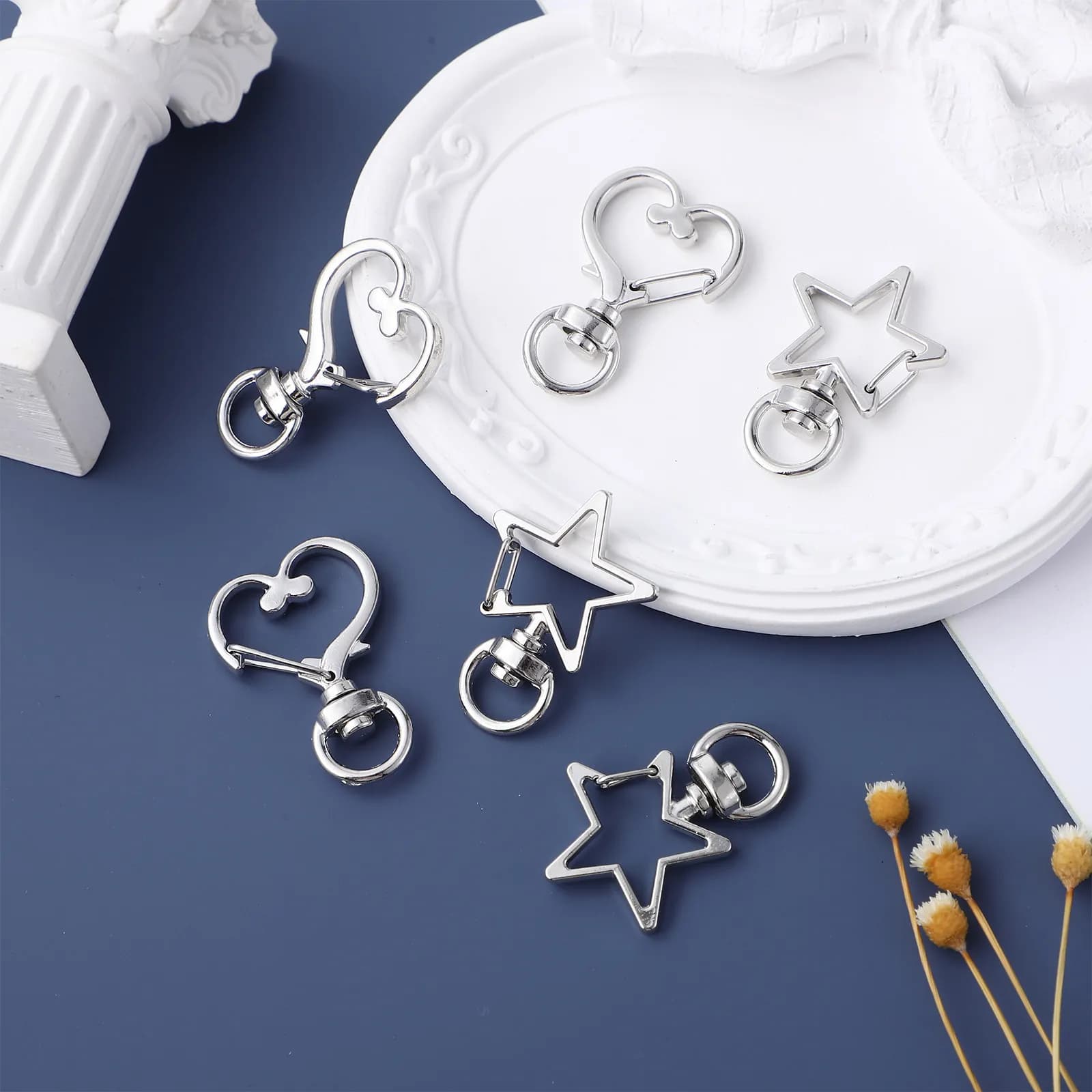 20 Pezzi Moschettone a Griffe di Aragosta per Portachiavi, a Forma di Cuore e Stella, in Metallo con Molla, per Creazione Gioielli Fai da Te e Fibbie Artigianali
