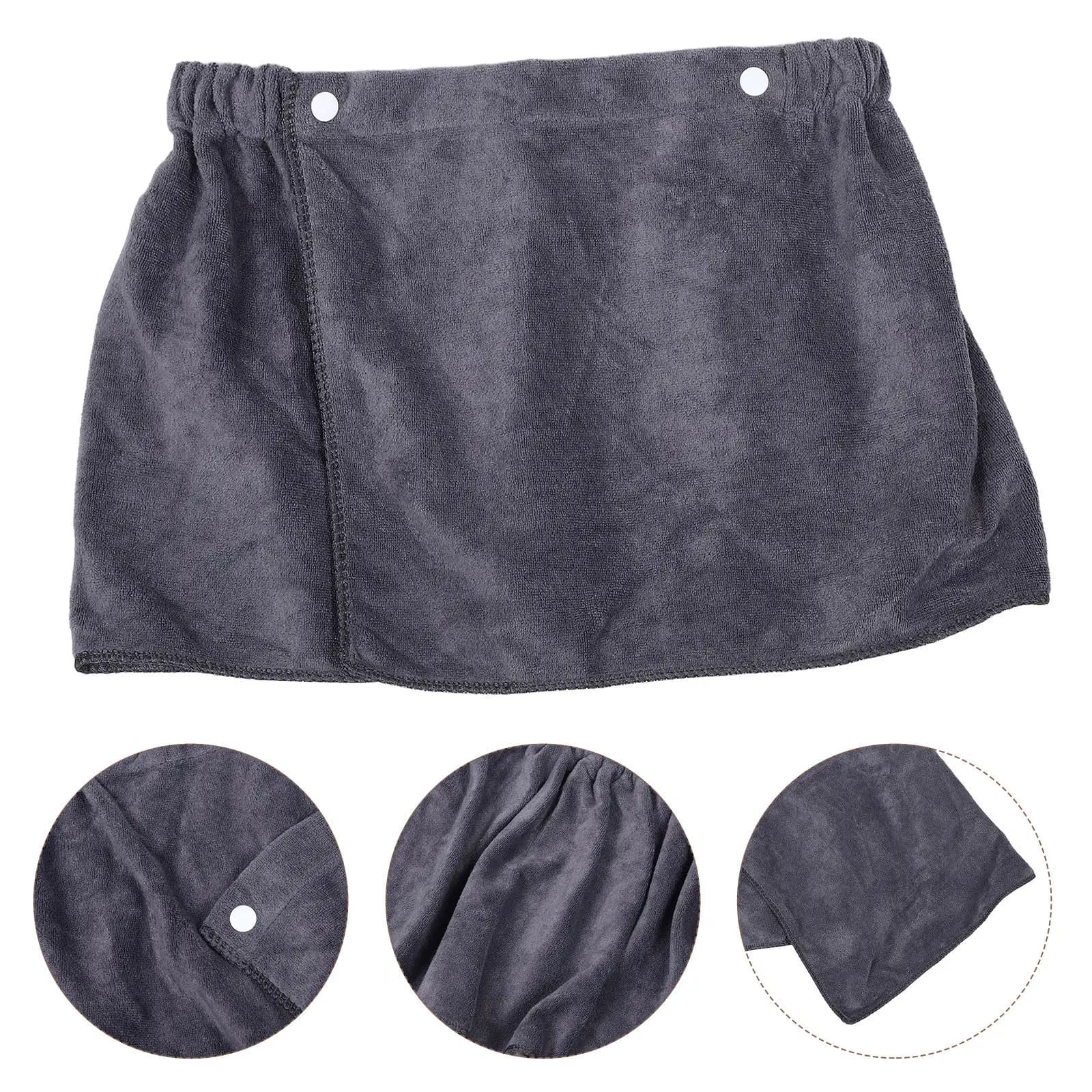 Men Boys Grey Soft Wearable Bath Towel Short Pants Shower Wrap Bathrobe Towel Snap Closure Pool Beach Spa
