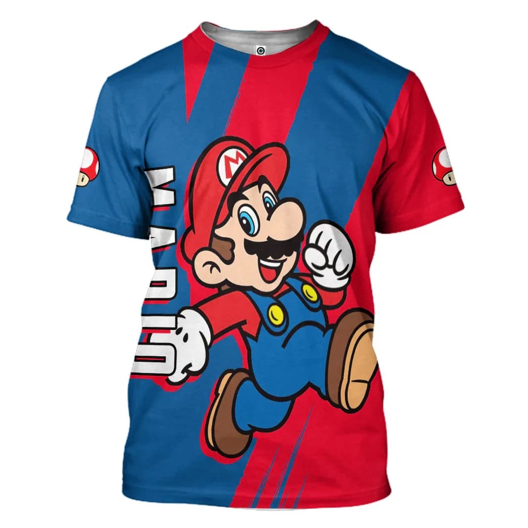 T-shirt sportiva estiva 2026 ad asciugatura rapida con stampa cartone animato Super Mario Bros. 3D da uomo e bambino