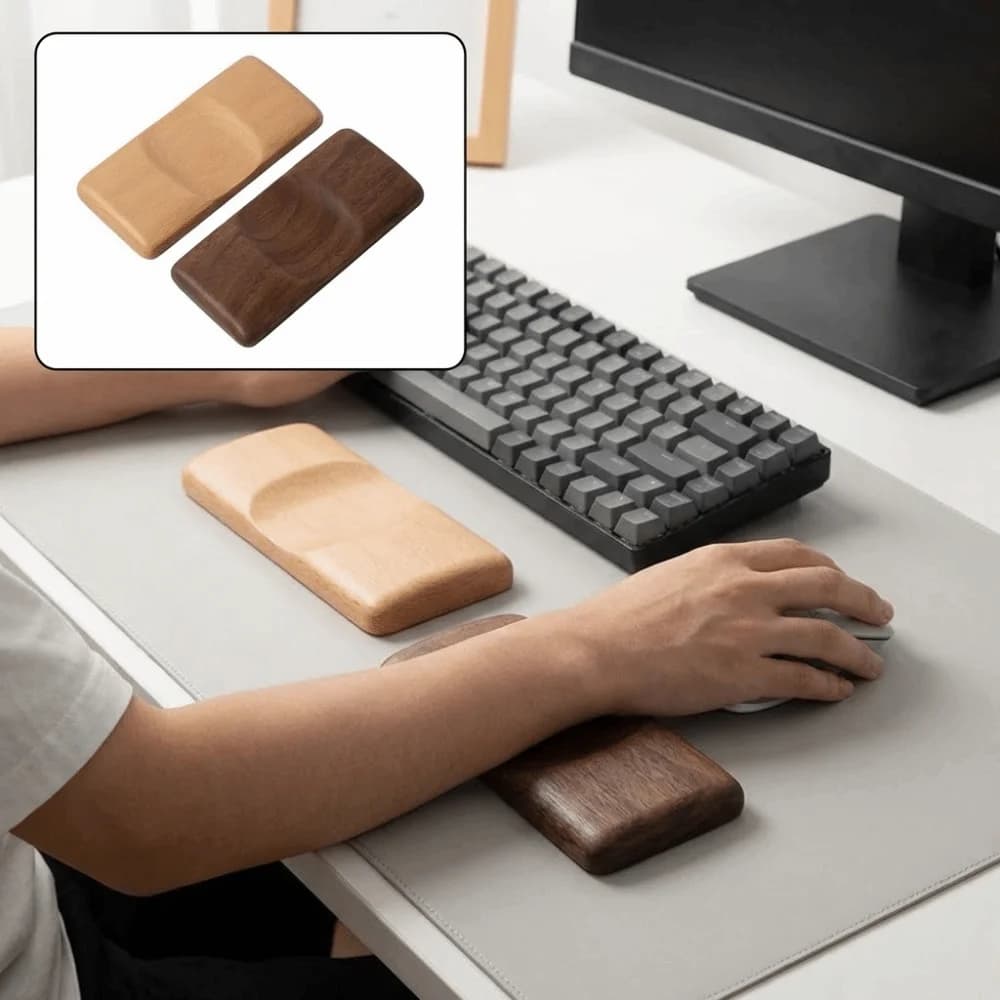 Tappetino per mouse da gaming in legno massello, poggiapolsi ergonomico antiscivolo, mini supporto per polso, superficie liscia e confortevole, ideale per la scuola