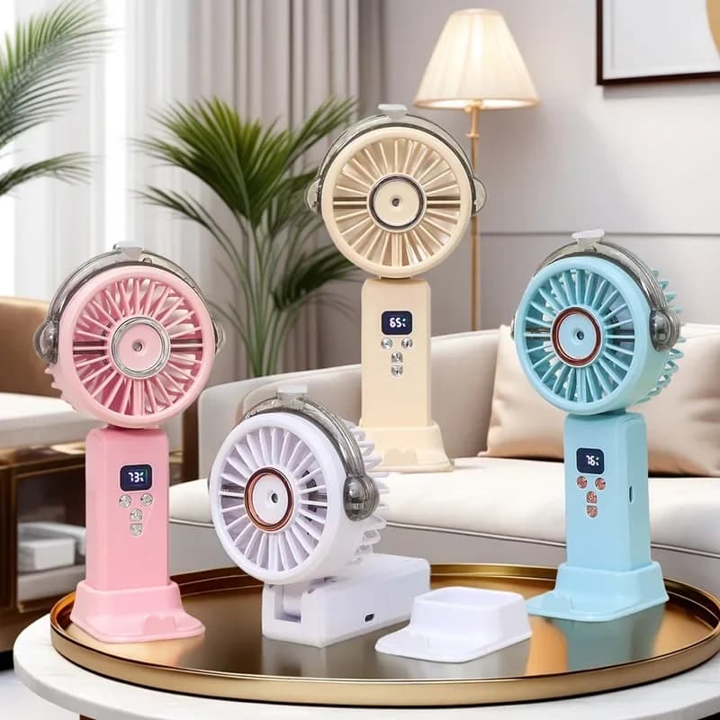 Ventilatori portatili portatili Ricarica USB Piega Idratare Spray Mini ventilatore da tavolo Pescatore Studente Estate Ventilatori da arrampicata all'aperto 21CM