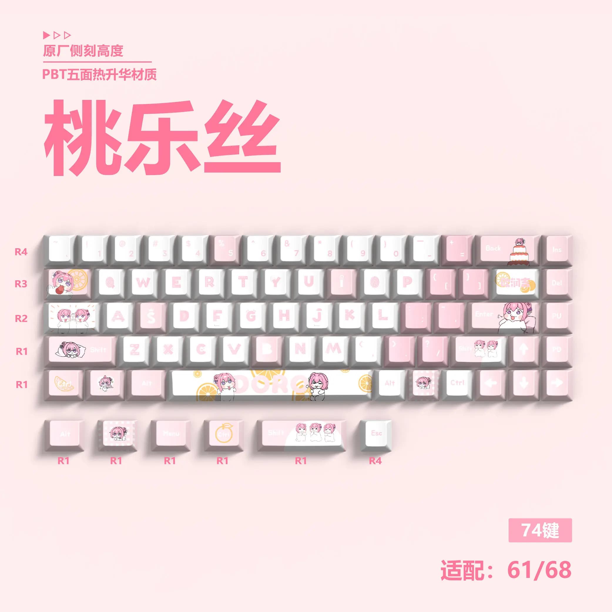 74 Keys Dorothy Custom KeyCap Anime PBT Cherry Side-print Transparent Personality Keycaps for Wooting 60 68 Mechanical Keyboard