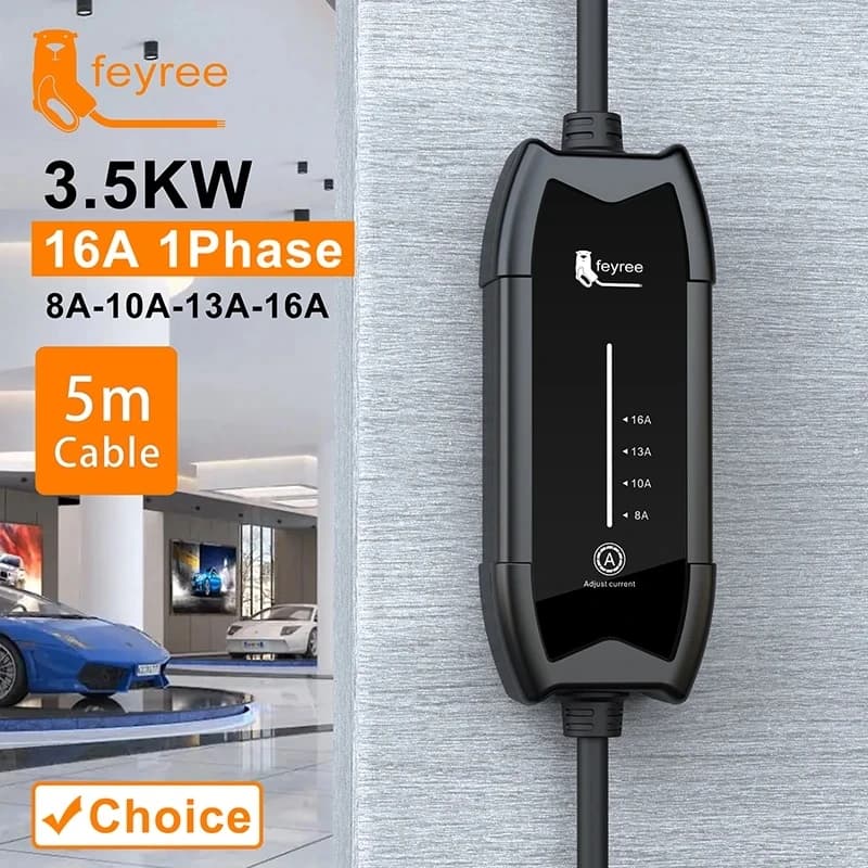 feyree EV Portable Type2 / GB/T Connector 16A 1 stage 3.5KW Type1 5 m Wallbox charging station for electric vehicles