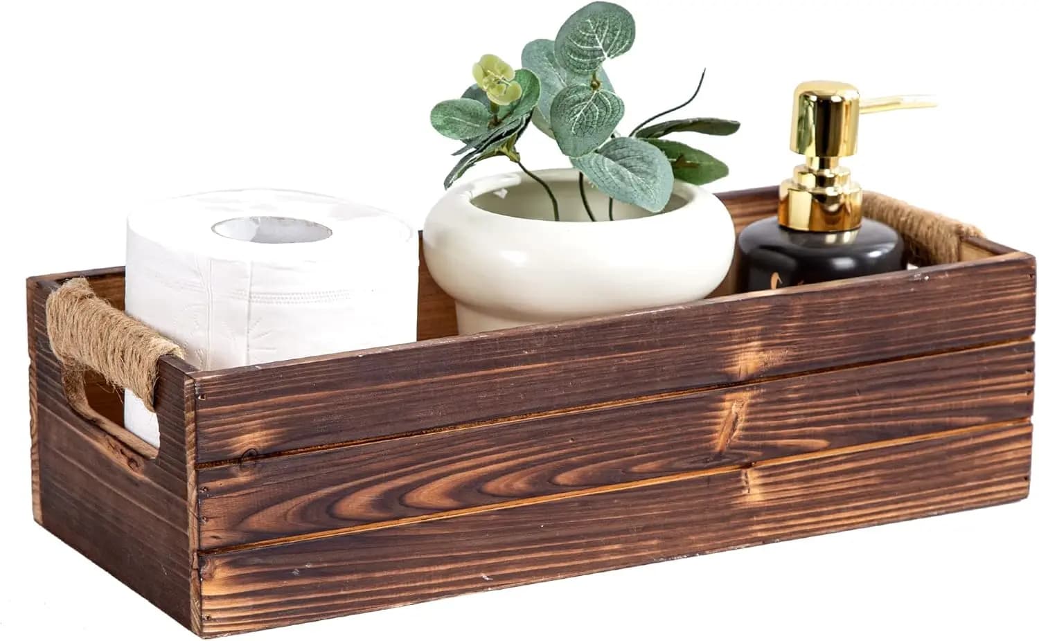 Portarotolo rustico in legno, decorazione bagno stile rustico con vano portaoggetti, 14x6.3x3.9 pollici