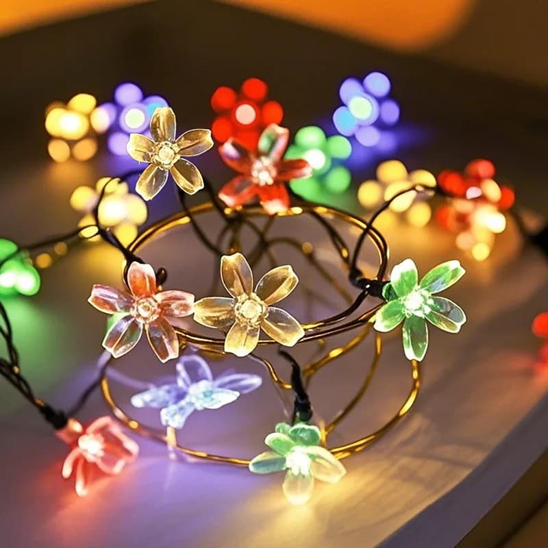 Luci Solari a Stringa da 5M con 20 LED, Impermeabili per Esterni, 8 Modalità, Luci Solari a Forma di Fiori di Ciliegio per Decorazioni da Giardino, Feste, Matrimoni e Compleanni