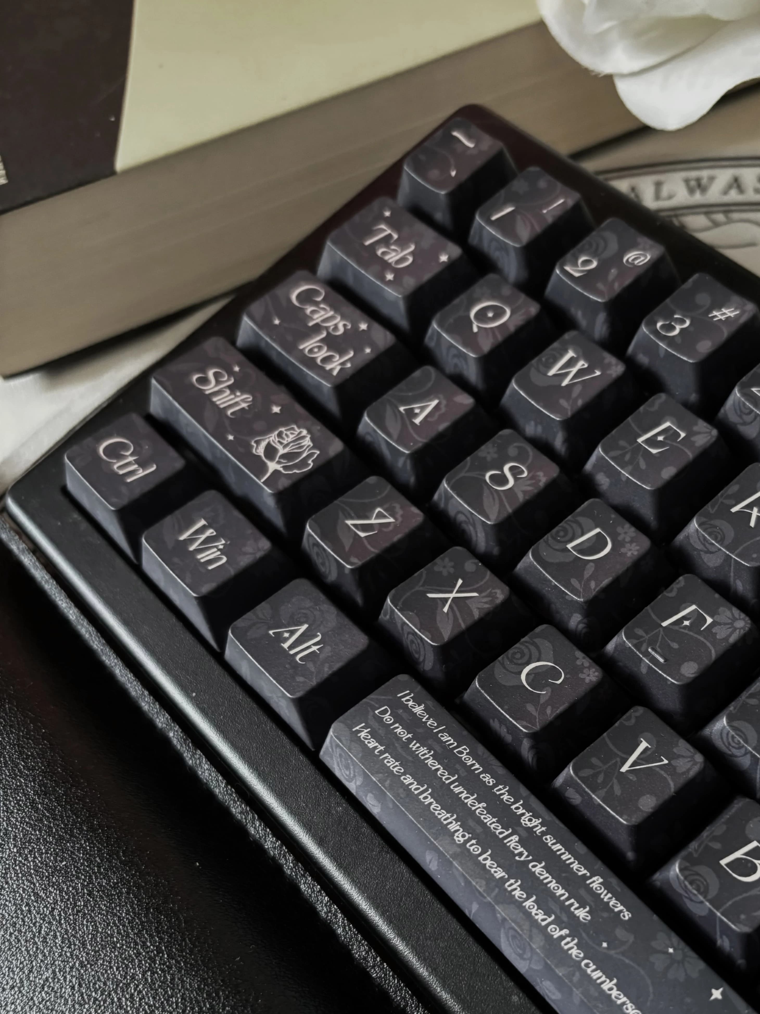 Jet Black Rose Black Keycap Full Five Side Sublimation Cherry PBT Material for Alice Keycaps Mechanical Keypad