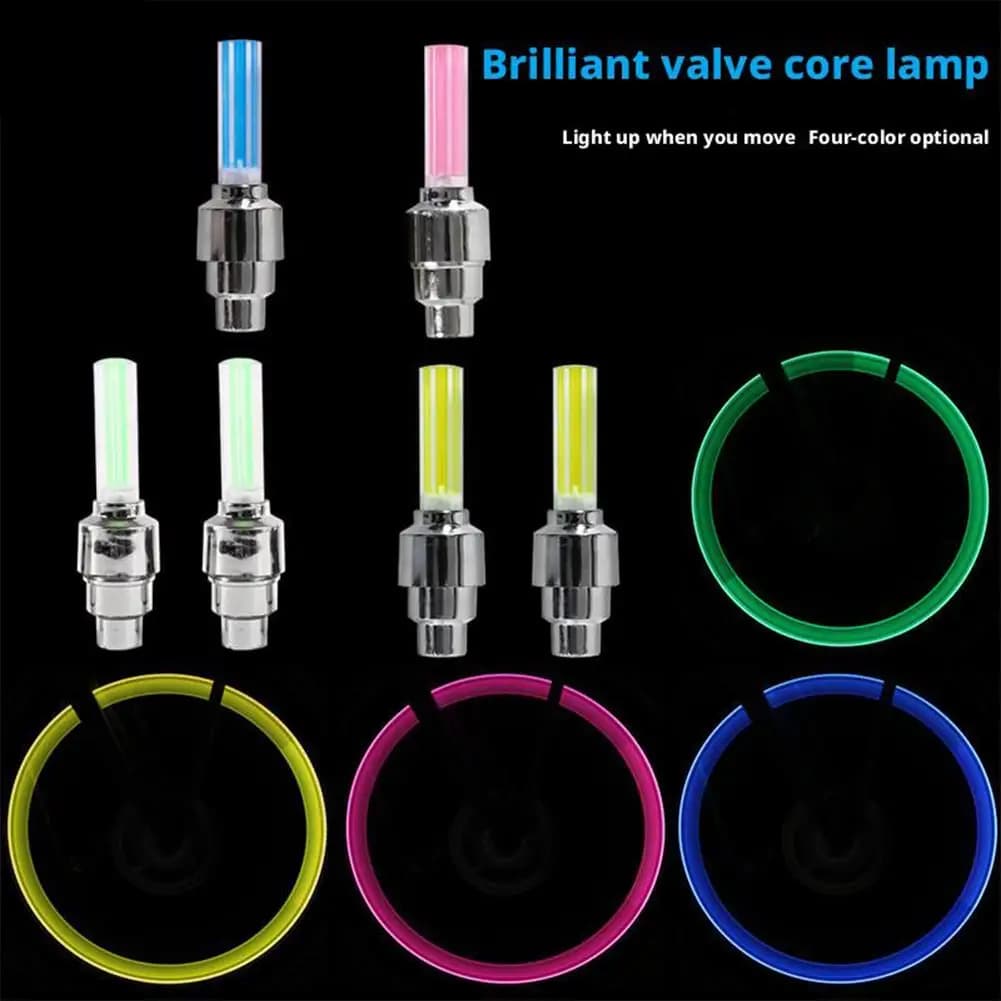 2PCS Luci a LED per bici da bicicletta Tappo valvola per pneumatici Luci per raggi ruota impermeabili per la guida notturna Glow In The Dark F6W3