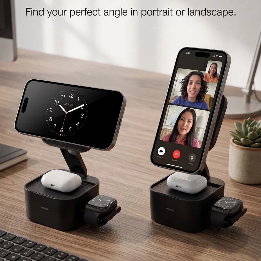 25W 3in1 Magnetic Wireless Charging Station Retractable Cord Cube Support MagSafe For iPhone 18 17 16 Pro Max Watch AirPods