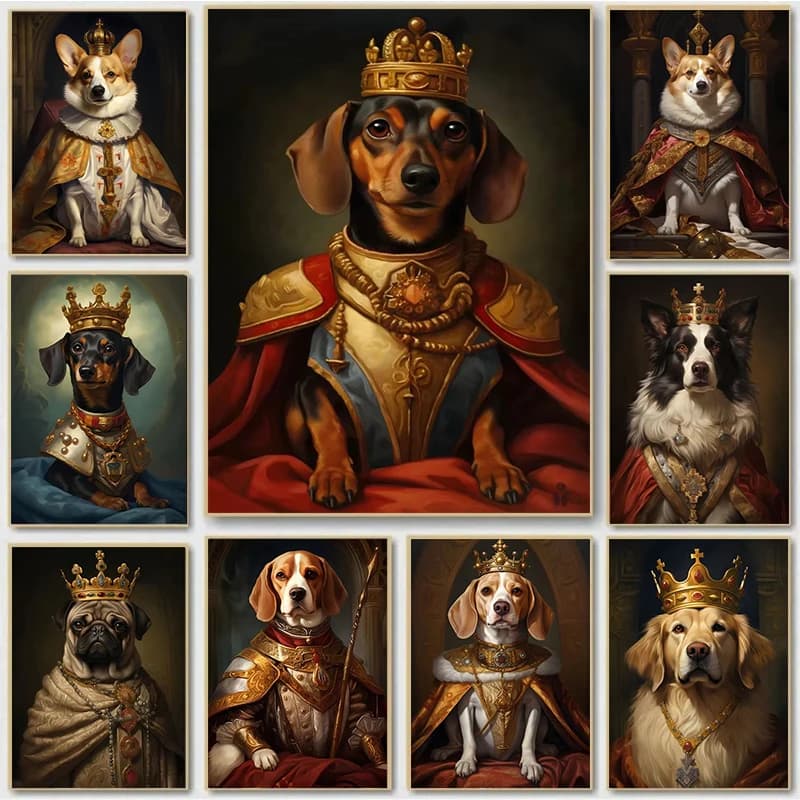 Quadro su tela senza cornice, moderno, con ritratto di animale domestico, arte da parete, re cane, animale regale, poster e stampe su tela, dipinto H