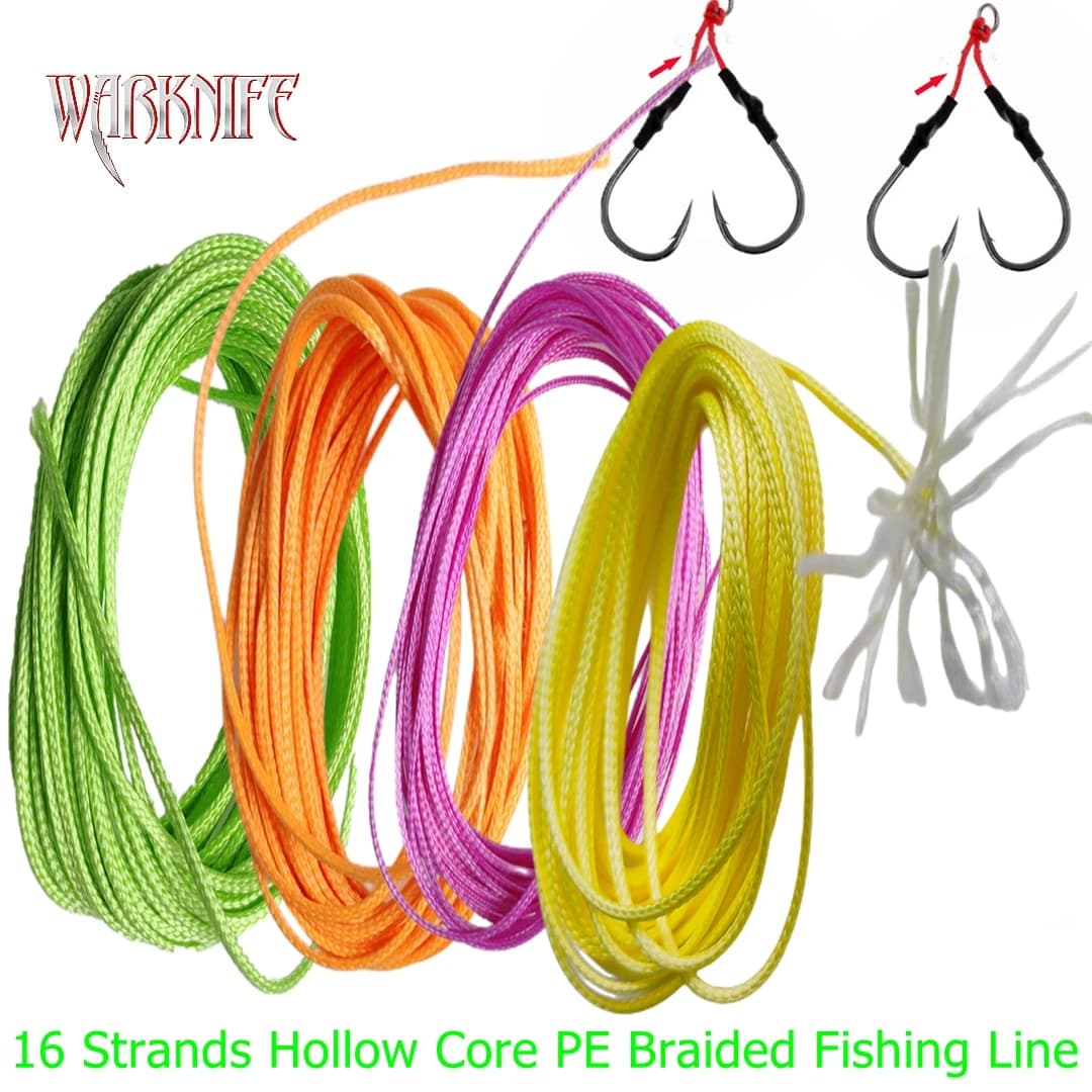 Warknife 16 fili 10 m/lotto PE treccia lenza Super Strong Hollow Core corda per Jig Assist Hook Rigging Diving Spear Fishing
