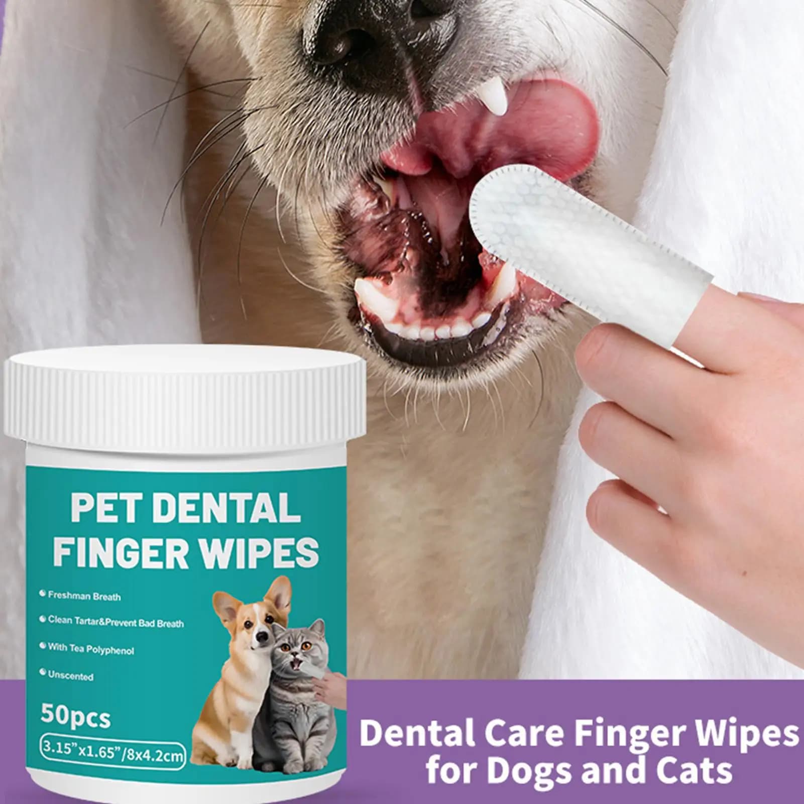 Pet Teeth Cleaning Wipes 50-Pieces Pet Teeth Brushing Cleaner Finger Wipes Refreshing Tooth Brushing Wipes Pet Supplies for Home