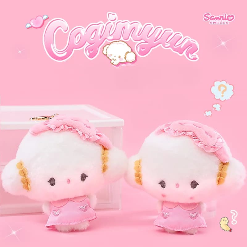 Portachiavi in peluche Sanrio Cogimyun, simpatiche bambole a forma di nuvola con fiocco rosa e cappello da notte, morbidi ciondoli per borsa, ideali come regali