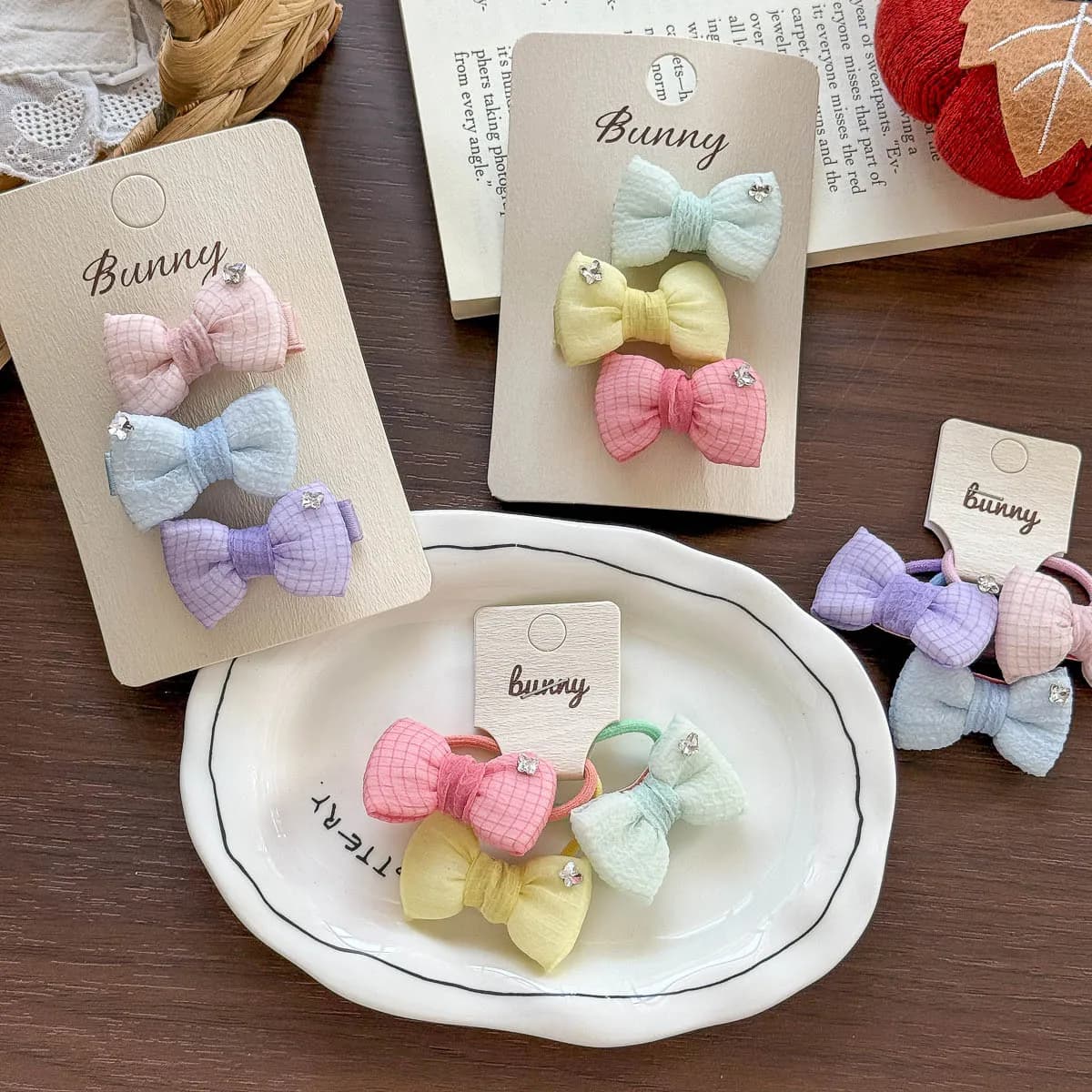 3Pcs/lot Girls Bow Hair Clips for baby Candy Color Hair Tie Side Clip Kid Hairpins Handmade Ponytail Holder Hair Accessories