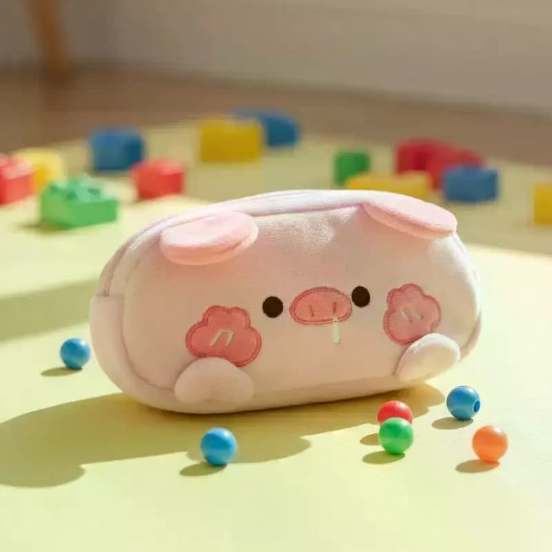 Astuccio in peluche a forma di orsetto o maialino, graziosa borsa per il trucco, custodia portatile di grande capacità per cancelleria, astuccio con cerniera per penne