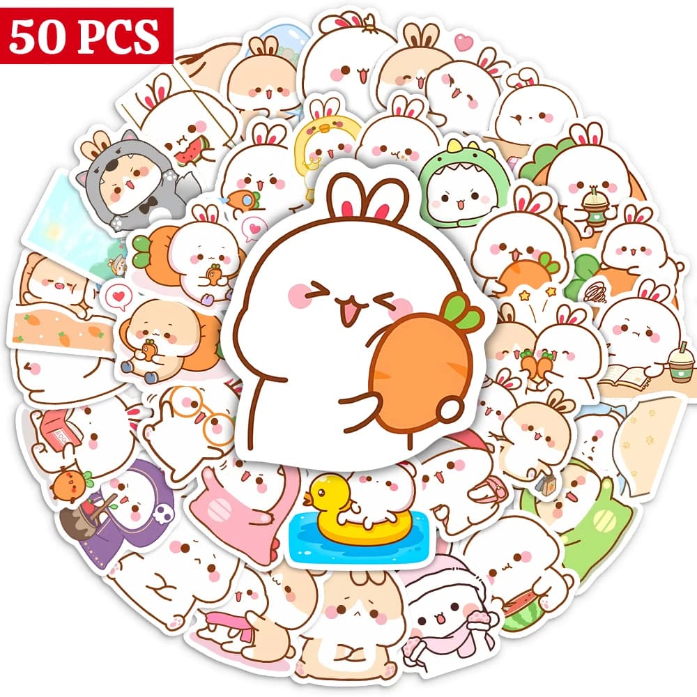 10/25/50 pz Kawaii carota coniglio coppia adesivi per notebook Laptop bagagli chitarra Skateboard materiale Scrapbooking impermeabile