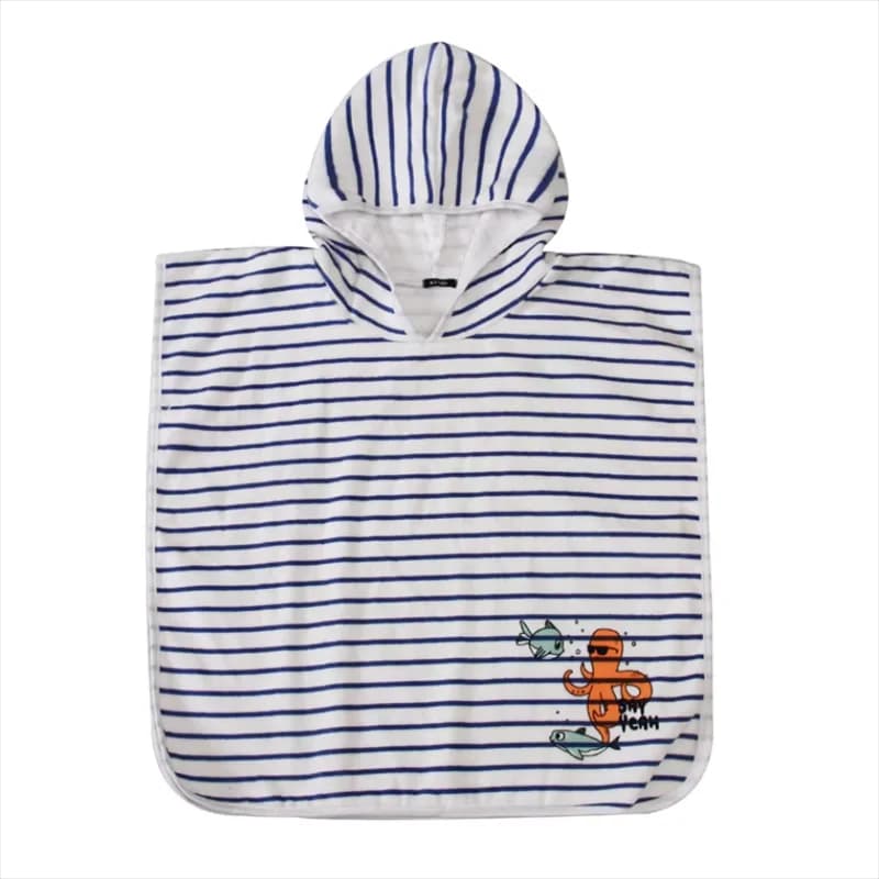 Soft Baby Hooded Bathrobe Stripe Pattern Children Bath Towel Household Absorbent Boys Girls Cloak Bathrobe Kids Swimming Blanket